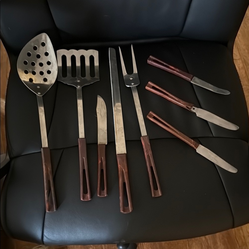 Stainless Steel Cooking Utensil Set with Brown Handles